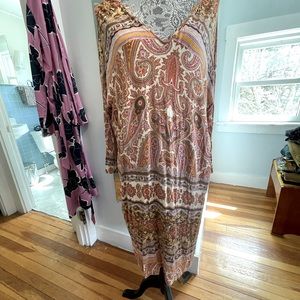 Paisley boho print stretchy knit dress